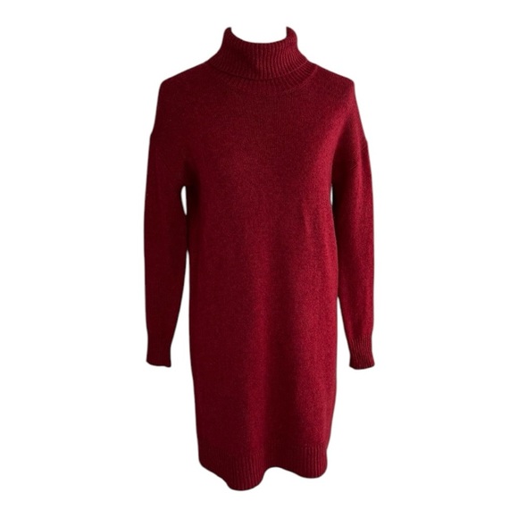 Marine Layer Crimson Red Addison Knit Wool Cashmere‎ Turtleneck Mini Dress Sz XS - Picture 2 of 8